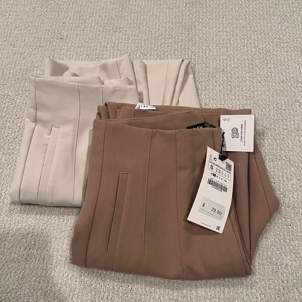 NWT (Camel) NWOT (off white) ZARA high waisted work pants - Picture 2 of 3